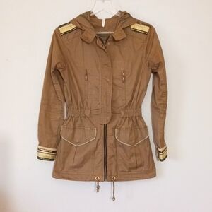 Willow and Clay Khaki Green Cotton Cargo Utility Anorak Hooded Jacket, Size S